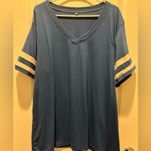 Casual V-Neck Top - Black with Tan Stripes